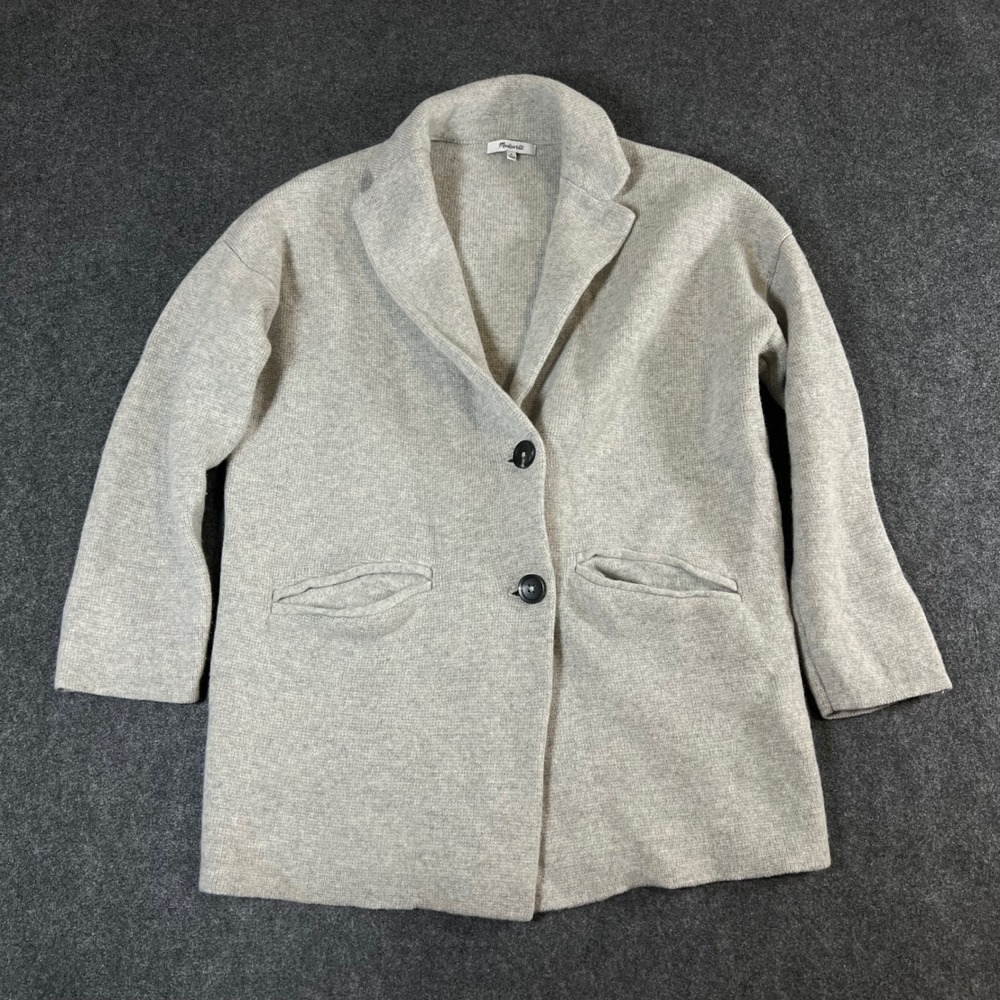 Madewell Women Gray 100% Merino Wool Sweater Coat Cardigan Blazer Size Small